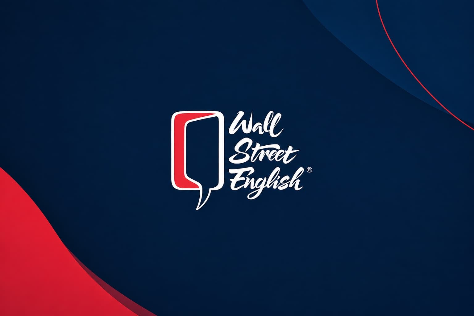 شعار وول ستريت إنجلش على خلفية كحلية وحمراء